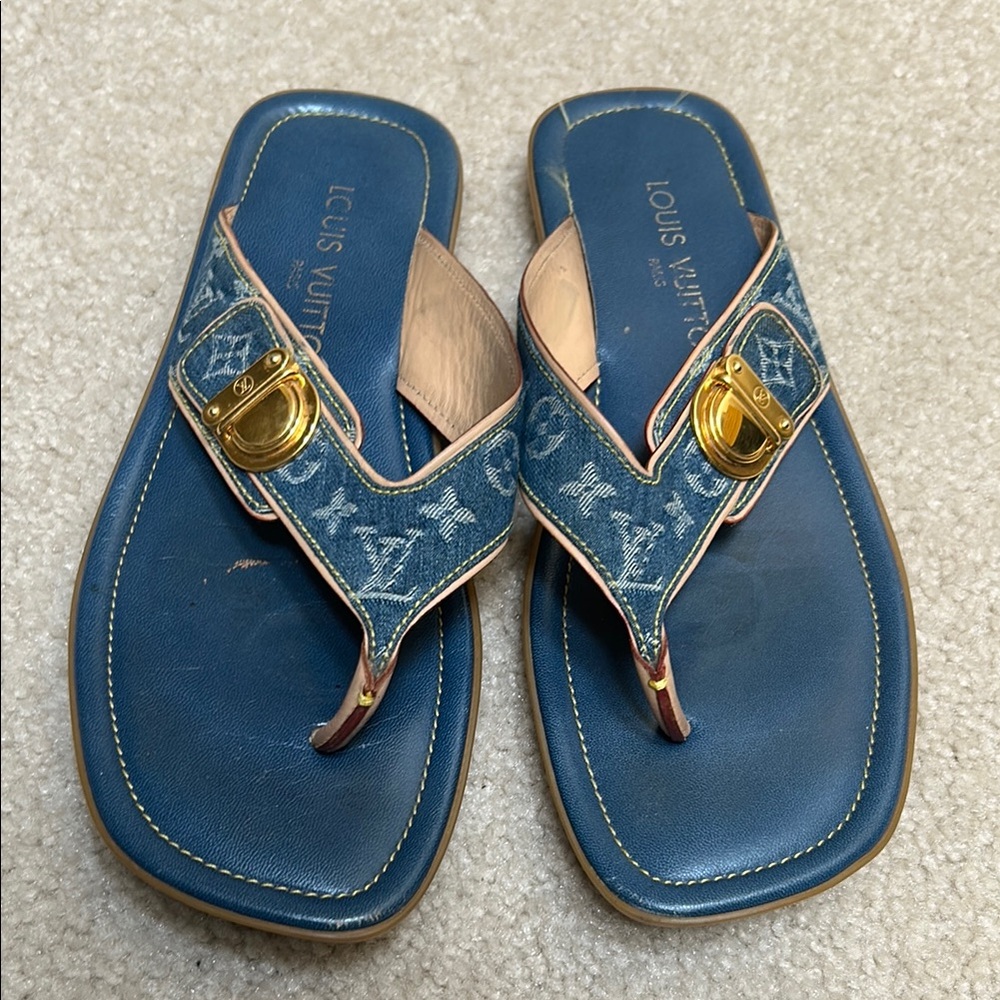 Louis Vuitton Blue Monogram Denim Thong Sandals